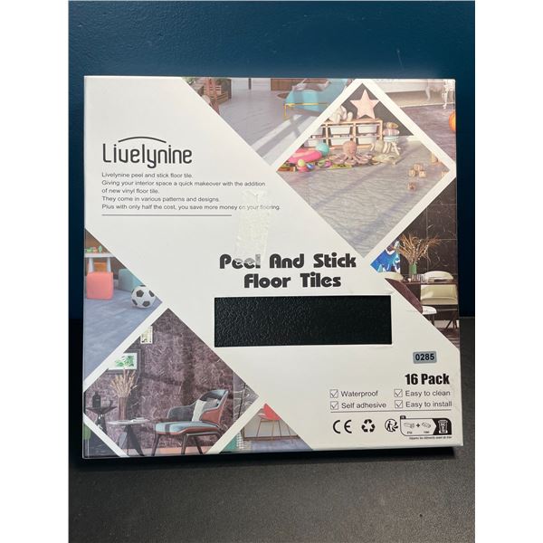 16-Pack of Peel and Stick Floor Tiles - Self-Adhesive - Waterproof - Black Colour - New