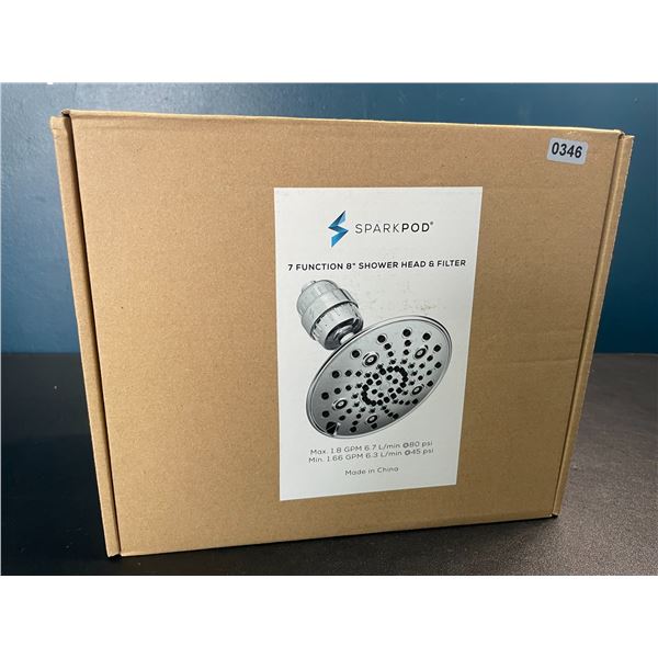 1 Sparkpod High Pressure Rain 7 Function 8-Inch Shower Head & Filter - Polished Chrome - Brand New!