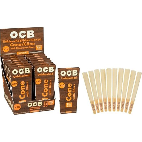 1 Box of OCB Rolling Paper Cones (12 Packs x 10 Per Pack) - 1-1/4" Size Cones (for Herbal Use) - New