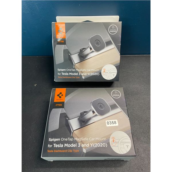 2 Spigen OneTap MagSafe Car Mounts for Tesla Model 3 and Y - New