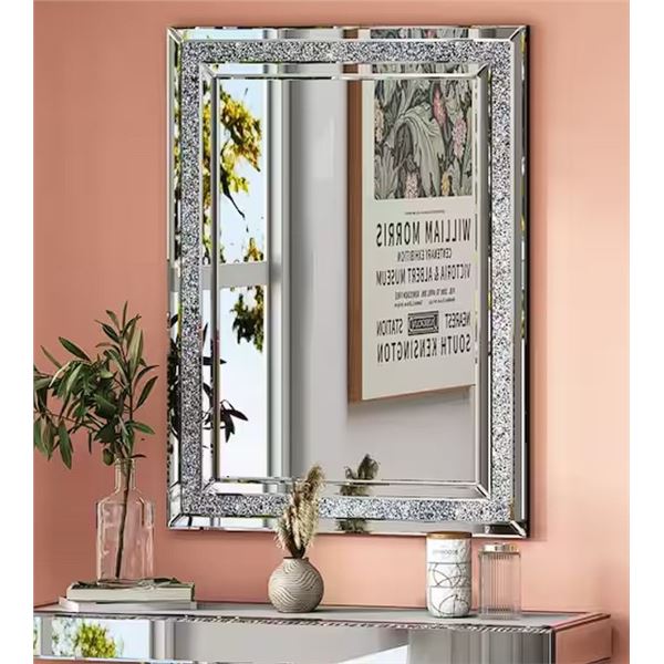 1 Shyfoy Large 24" x 32" Silver Decorative Crystal Frame Rectangular Wall Mirror - Brand New!