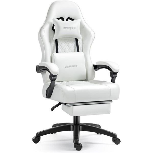 1 DarkEcho Ergonomic Gaming Chair/Computer Chair w/ footrest & Lumbar Support - White - NEW