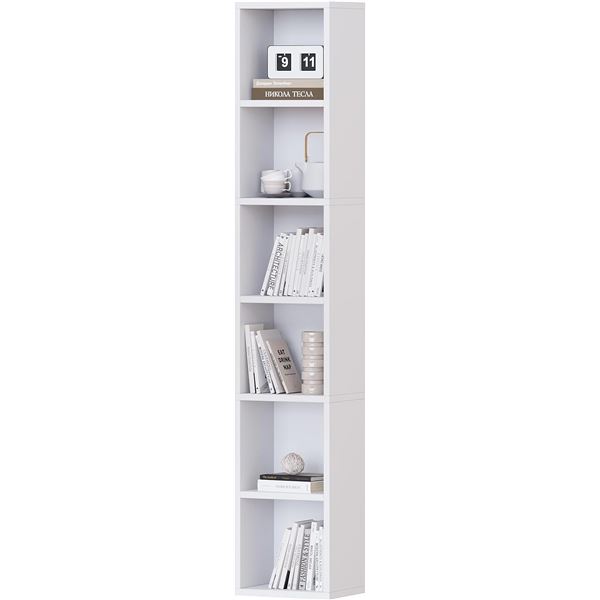1 Newsendy 6-Tier Open Tall Skinny Bookshelf/Cube Shelf - White - 68.5" H - Brand New!