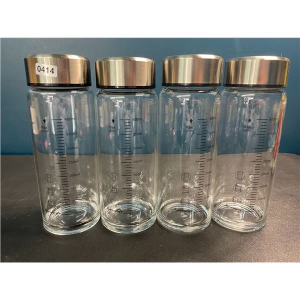 4 Glass Kitchen Jars with Lids/Measurement Markings - 400ml Capacity - New