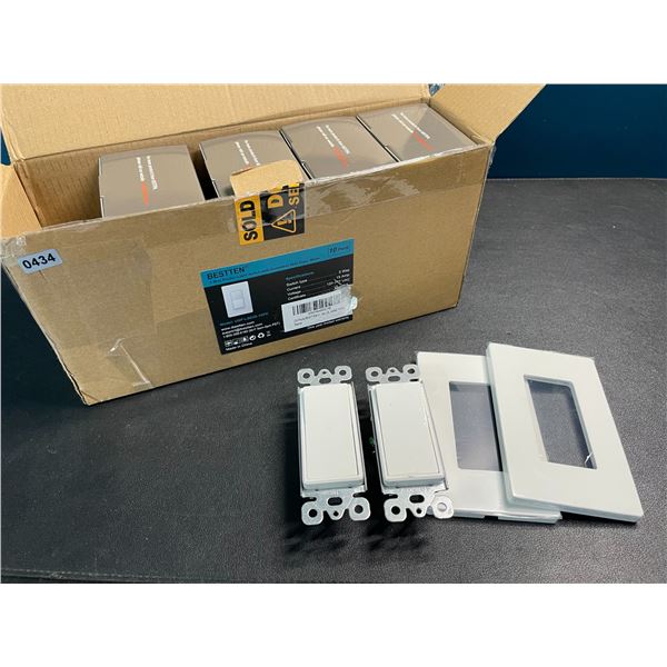 1 Box of 3-Way Rocker Light Switches w/ Screwless Wall Plates - 10 Pack - Open Box