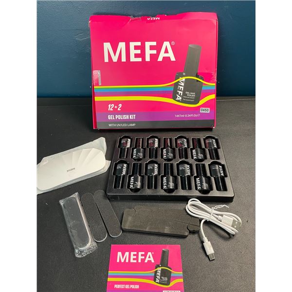 1 MEFA Gel Polish Nail Kit - With Mini UV/LED Lamp - 12+2 Polishes Included - Brand New