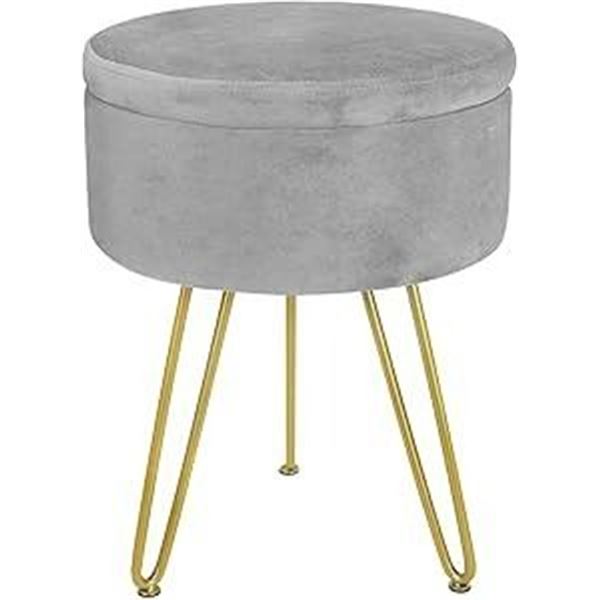 1 Modern Velvet Footstool with Storage - Grey w/ Gold Legs - Brand New!