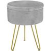 Image 1 : 1 Modern Velvet Footstool with Storage - Grey w/ Gold Legs - Brand New!