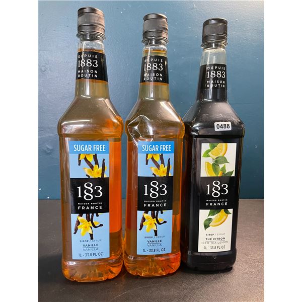 3 Bottles of Assorted 1883 France Syrups - 2X Vanilla (Sugar Free) & 1X Iced Tea Lemon