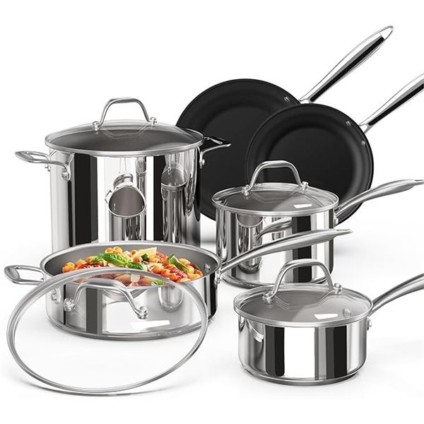 Ciwete 10PC Stainless Steel Cookware Set - Non-Stick Pot and Pan Set - Brand New!