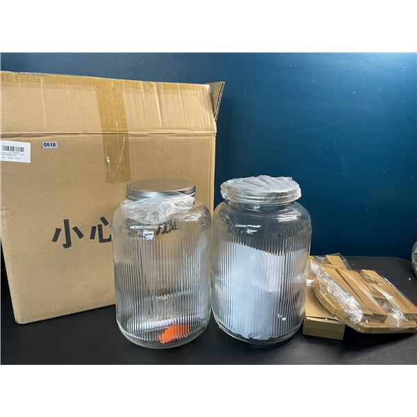 2PC Glass Beverage Dispensers/Lemonade Dispnesers with Bamboo Stands - 1 Gallon