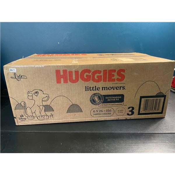 1 Box of Huggies Little Movers - Size 3 - 6 Packs (26 each) - 156 Diapers Total - New