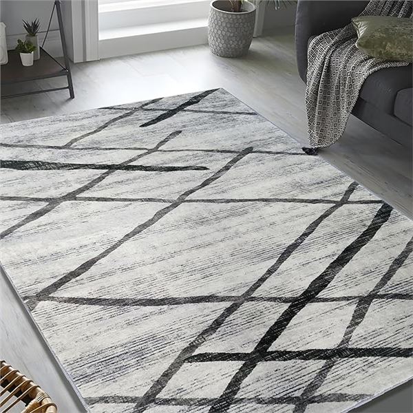 1 JVHOME Modern Large Area Rug - 6FT x 9FT - Non-Slip Backing - Striped Grey Design - BRAND NEW!
