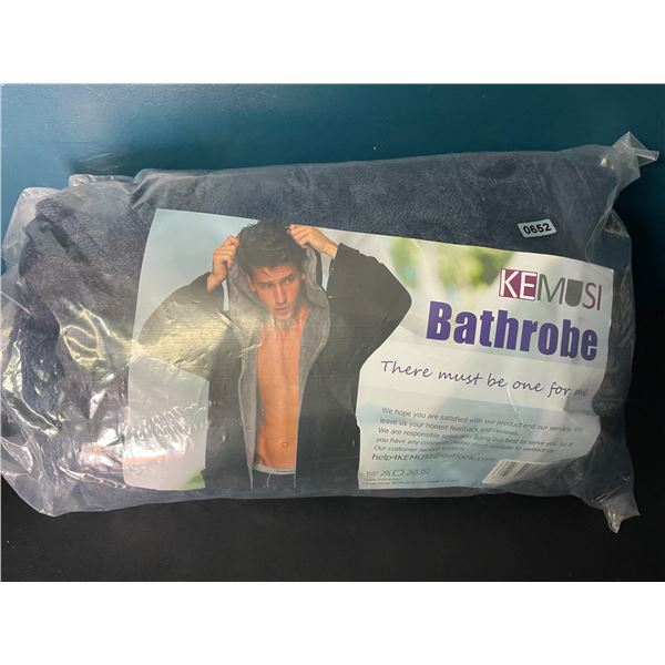 1 Kemusi Men's Hooded Bathrobe - Navy Blue - Size XL