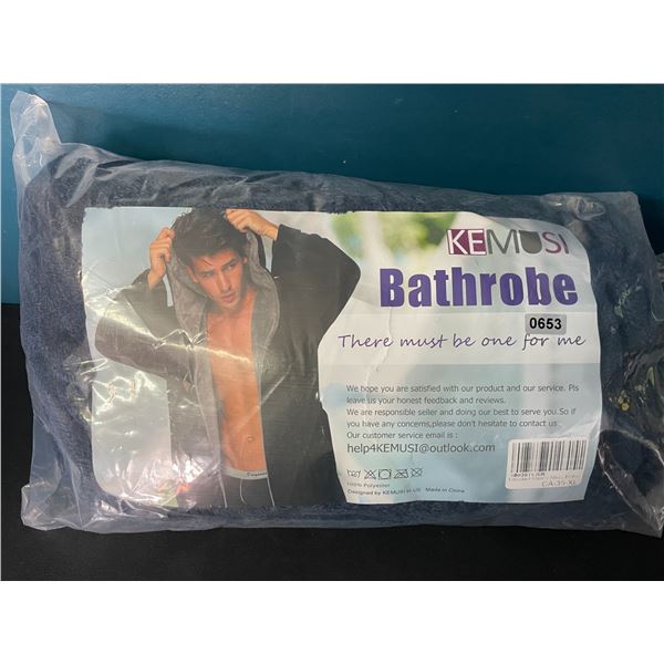 1 Kemusi Men's Hooded Bathrobe - Navy Blue - Size XL