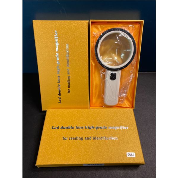 2 LED Double Lens High-Grade Magnifying Glasses for Reading & Identification - New