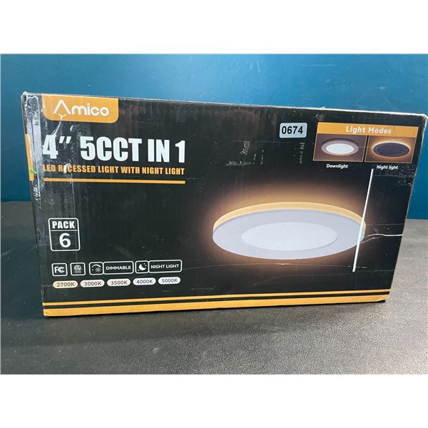 Pack of 6 LED Recessed Lights with Night Light - 4" Light Size
