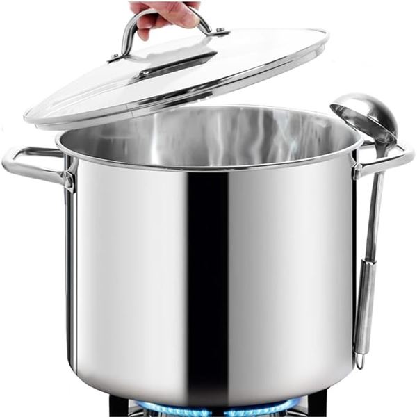1 Homichef 16QT Large Stainless Steel Stock Pot with Glass Lid - New