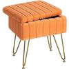 Image 1 : 1 Greenstell Faux Fur Vanity Stool with Storage - 19.4" x 15.7" x 11.8" - Orange - Brand New!