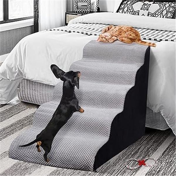 5-Tier Foam Pet Stairs for High Beds/Areas - 24.4" Tall - Grey Color - Brand New