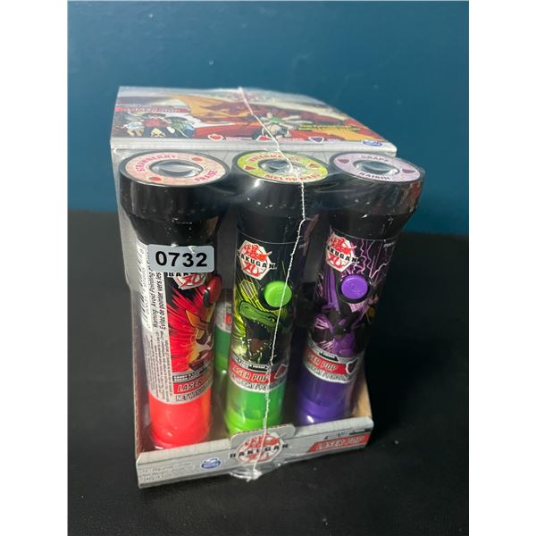 1 Case of Bakugan Laser Pops Candy Lollipops - Strawberry, Watermelon, Grape - 12 Units - New Sealed