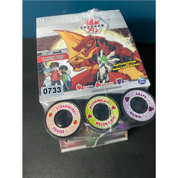 1 Case of Bakugan Laser Pops Candy Lollipops - Strawberry, Watermelon, Grape - 12 Units - New Sealed