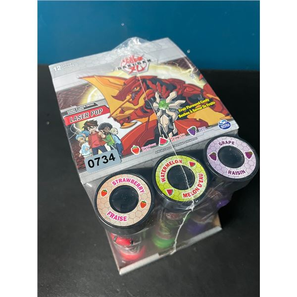 1 Case of Bakugan Laser Pops Candy Lollipops - Strawberry, Watermelon, Grape - 12 Units - New Sealed