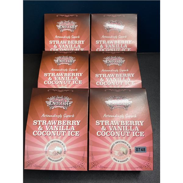 6 Boxes of Ultimate English Strawberry & Vanilla Coconut Squares - 150g Each - New Sealed