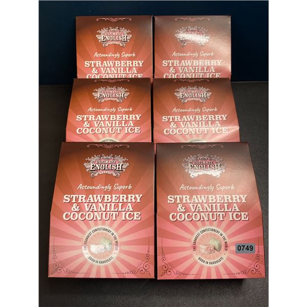 6 Boxes of Ultimate English Strawberry & Vanilla Coconut Squares - 150g Each - New Sealed