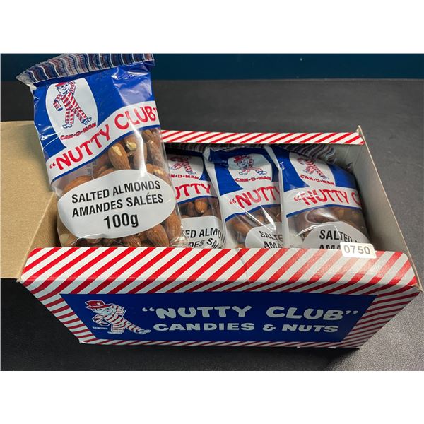 1 Case of "Nutty Club" Salted Almonds - 12 Packs x 100g each - New Sealed