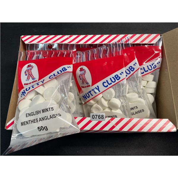 1 Case of "Nutty Club" English Mints - 12 Packs x 50g each - New Sealed