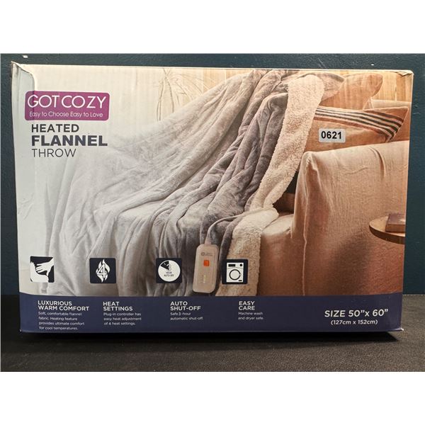 GotCozy Heated Flannel Throw Blanket Size 50"x60" - Open Box