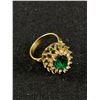 Image 1 : Gold Plated Ring with Emerald and Clear Glass Stones