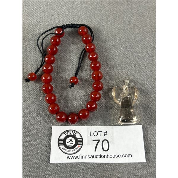 New 8mm Carnelian Bracelet Retails $150 & Smokey Quartz Angel Pendant $150