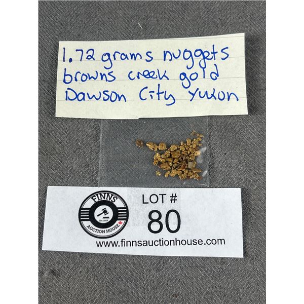 1.72gr Gold Nuggets From Brown's Creek, Dawson City Yukon