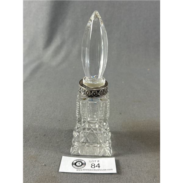 Beautiful Vintage Crystal Perfume Bottle with Sterling Silver Ring