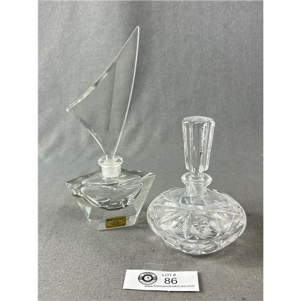 2 Stunning Crystal Perfume Bottles. 1 is Mouth Blown, Hand Cut, Made in German Democratic Republic