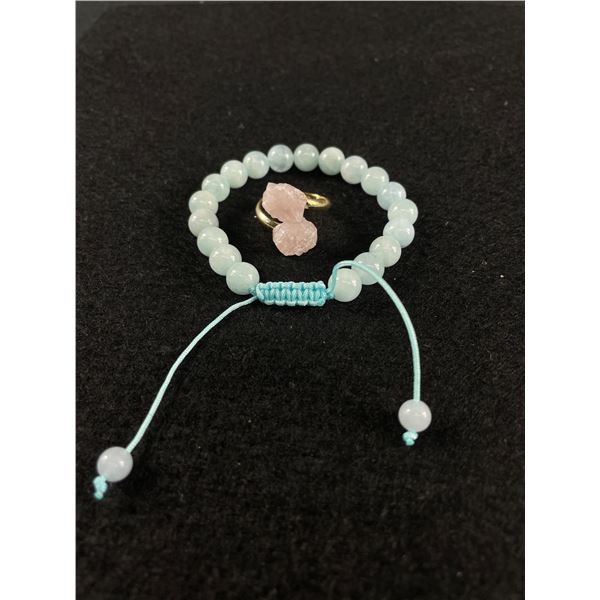 New 8mm Aquamarine Bracelet $150 & New Adjustible Rose Quartz Ring