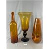 Image 1 : Lot of Lovely Amber Glass Vases and Bottle Largest one Measures Approx 21.5". NO SHIPPING