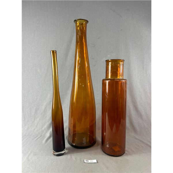 Lot of Lovely Amber Glass Bottles Largest one Measures Approx 30.5" NO SHIPPING
