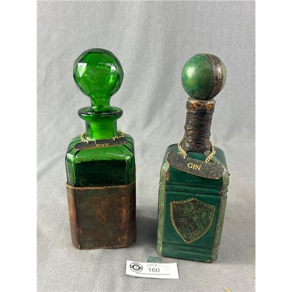 Pair of Antique Leather Encased Bottles - Made in Italy