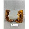 Image 1 : Fabulous Vintage Hand Carved Wood Logging Boot and Cowboy Boot - Signed D. Semenick