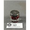 Image 1 : Antique Crystal Vanity Jar w/Sterling Engraved Top (Rouge Contents)