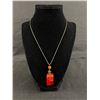 Image 1 : Vintage Sterling Silver Chain w/Amber Pendant Necklcae