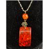 Image 2 : Vintage Sterling Silver Chain w/Amber Pendant Necklcae