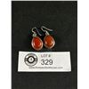 Image 1 : Very Nice Pair of Sterling + Red Stone Earrings