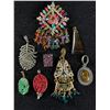 Image 1 : Nice Lot of Vintage Brooches and Pendants. Some Rhinestones