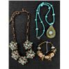 Image 1 : Vintage Jewelry Lot. Copper Rhinestone Necklace, Faux Turquoise and a Beautiful Flower and Resin( ?)
