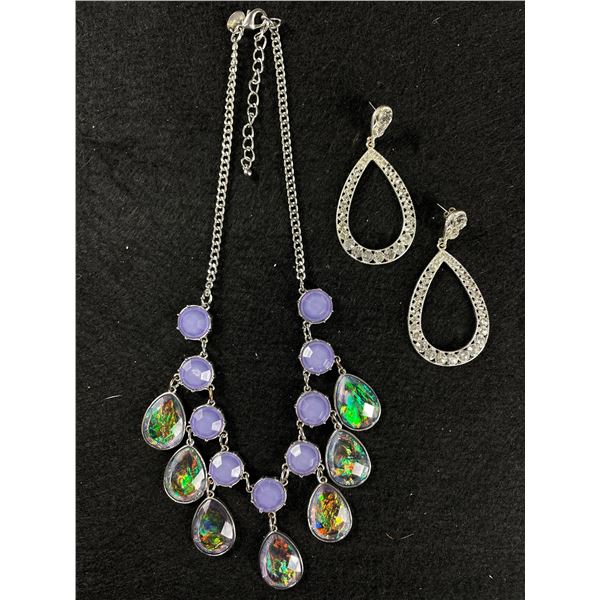 Nice Costume Jewelry Lot with Lavender Coloured Stone with Drop Crystal and Vintage Rhinestone Earri