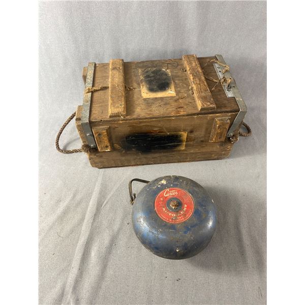 Vintage Alarm Bell Plus a Wooden Explosive's Box
